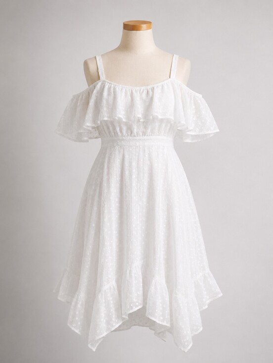 torrid Dresses & Skirts - Torrid White Chiffon Lurex Clip Dot Hankie Hem Skater Dress 2X Wedding Party